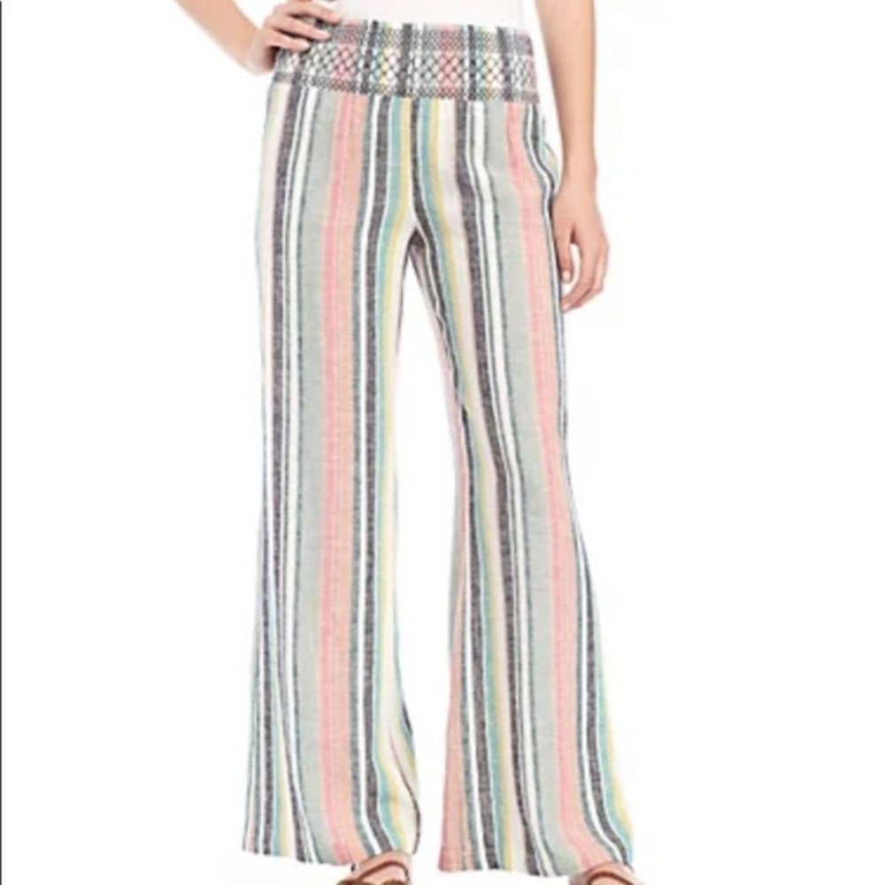 Indigo Rein Smocked Waist Striped Lined Wide Leg Pants Women’s Size Medium